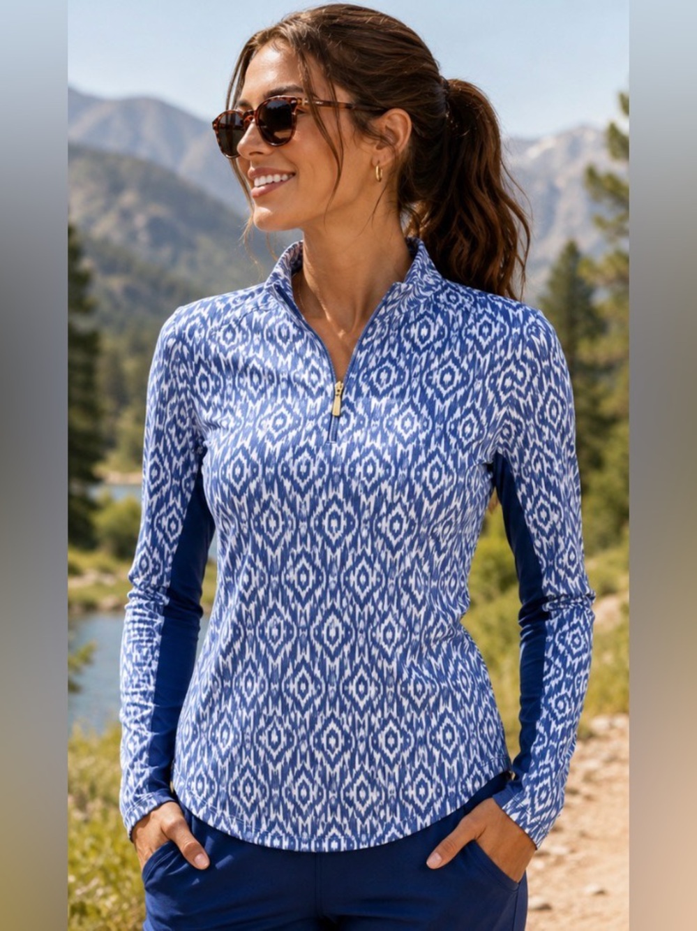 The American Outdoorsman Women’s Large Blue 1/4 Zip Mesh Sleeve Golf Outdoor Top